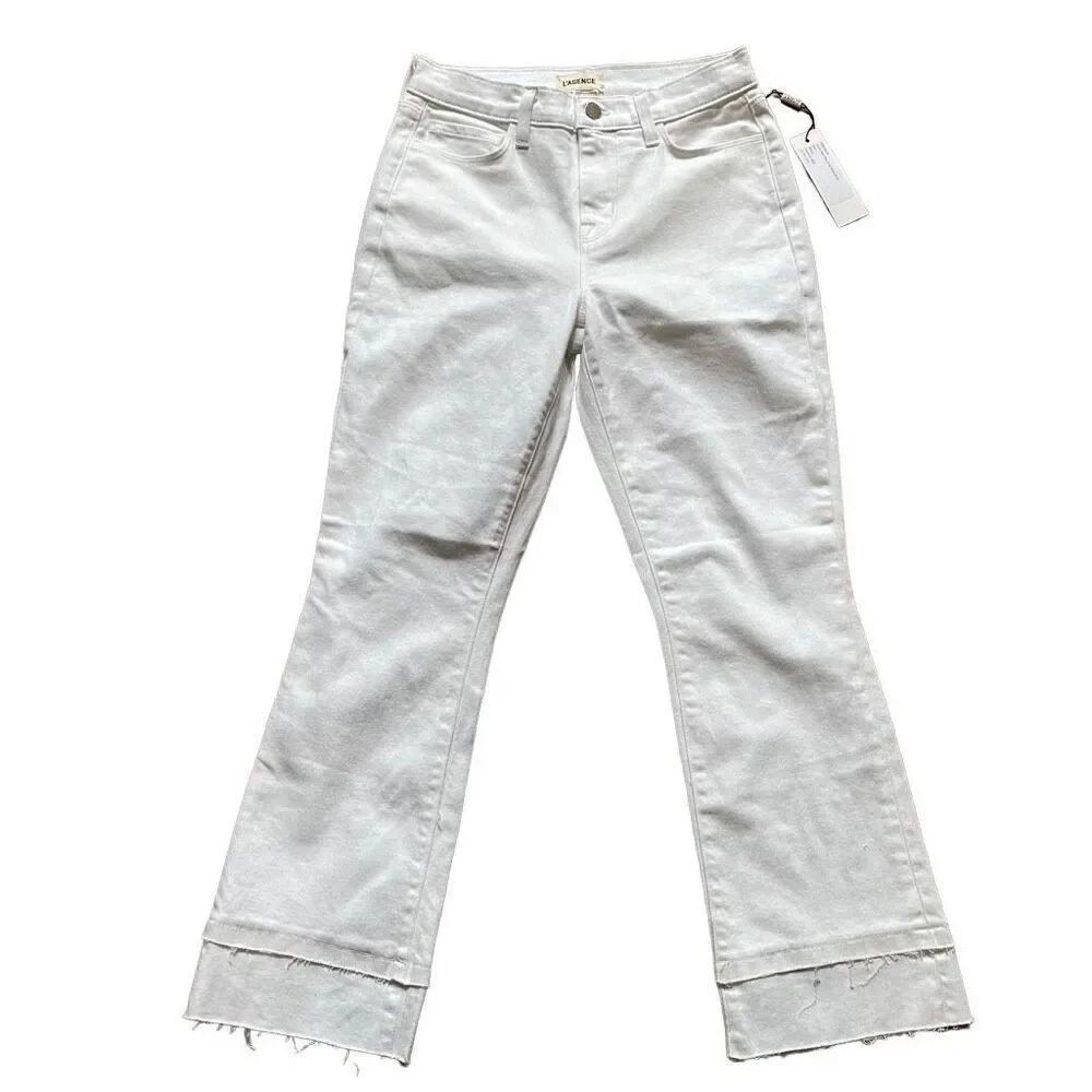 L’Agence Womens Sada High Rise Crop Baby Boot 25 Blanc Kendrick Lamar